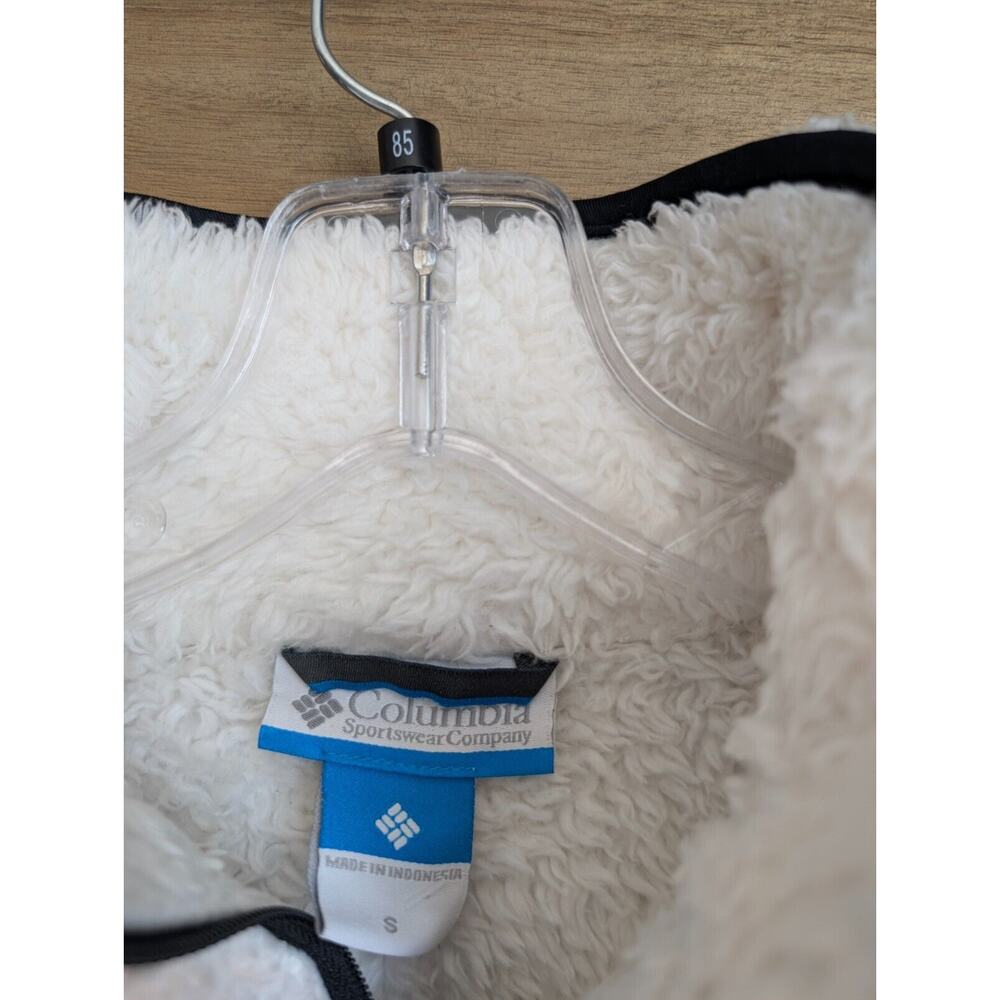 Columbia Jacket Womens Small White Gray Soft Fuzzy Fleece Long Sleeve Full Zip - Picture 3 of 4